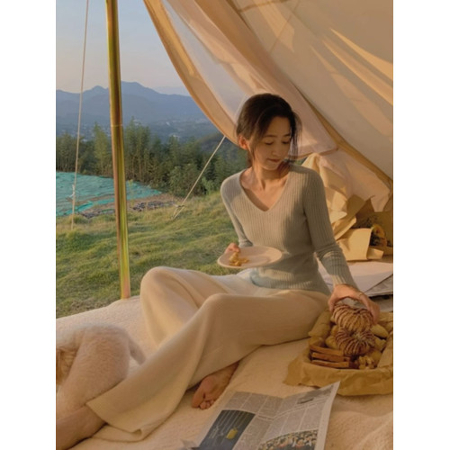 慵懶顯瘦直筒垂感針織濶腿褲女秋冬奶白色寬鬆休閒加長拖地羊絨褲