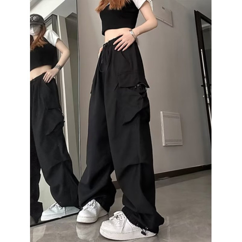 美式高街寬鬆濶腿加絨工裝褲男女ins潮牌休閒百搭街舞褲拖地長褲