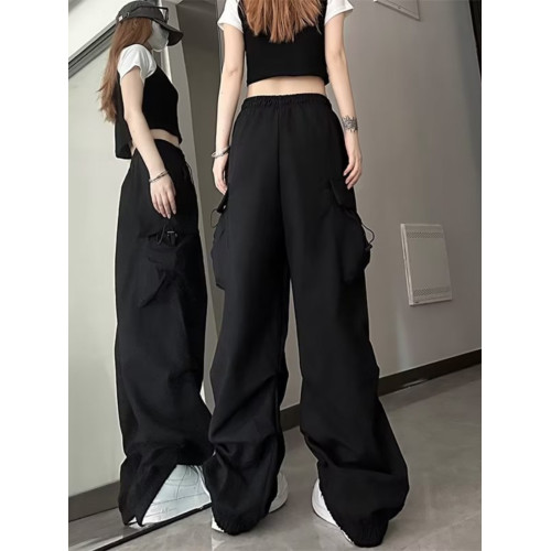 美式高街寬鬆濶腿加絨工裝褲男女ins潮牌休閒百搭街舞褲拖地長褲