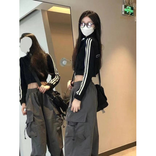 黑色夏季工裝褲薄款女2023新款速乾爵士舞寬鬆濶腿運動休閒直筒褲