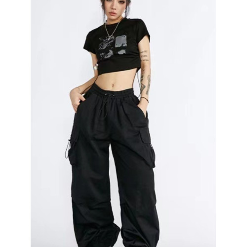 黑色夏季工裝褲薄款女2023新款速乾爵士舞寬鬆濶腿運動休閒直筒褲