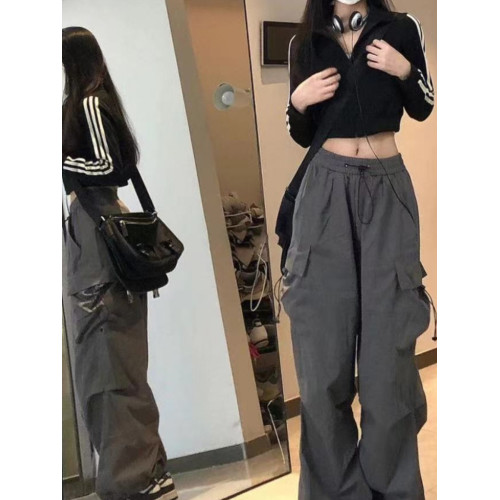 黑色夏季工裝褲薄款女2023新款速乾爵士舞寬鬆濶腿運動休閒直筒褲