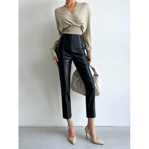 皮褲女士2025新款秋冬款外穿九分小腳褲小個子高級感pu皮打底褲子