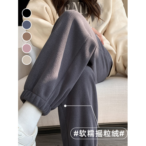 灰色加絨運動褲女秋冬加厚外穿保暖防風棉褲搖粒絨小個子束腳衛褲