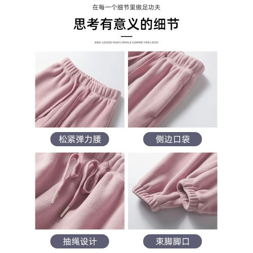 灰色加絨運動褲女秋冬加厚外穿保暖防風棉褲搖粒絨小個子束腳衛褲