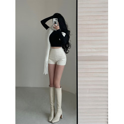 YoungGirlDay辣妹性感高腰緊身顯瘦外穿靴褲彈力包臀pu皮短褲熱褲