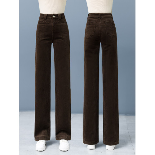 加絨燈芯絨褲子女新款窄版直筒長褲冬季休閒褲復古衛褲垂感濶腿褲