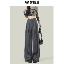 Forever 21灰色西裝褲女夏季垂感窄版直筒褲小個子高腰濶腿休閒褲