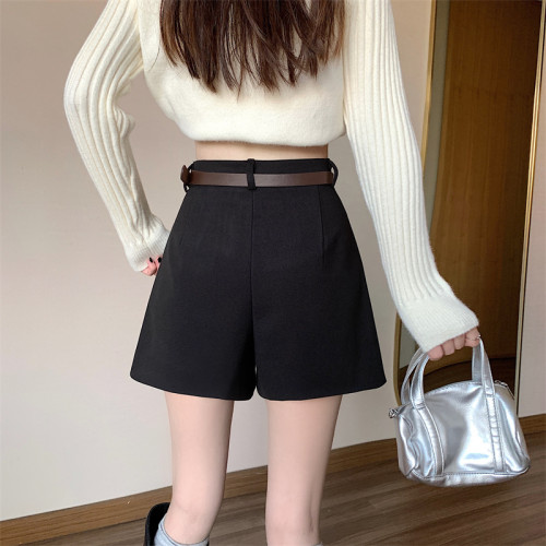 高腰a字版短褲女夏薄款2025新款小個子寬鬆顯瘦黑色濶腿西裝褲子