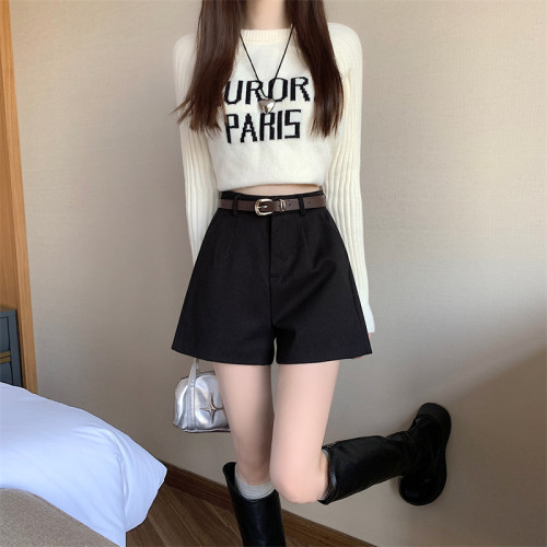 高腰a字版短褲女夏薄款2025新款小個子寬鬆顯瘦黑色濶腿西裝褲子