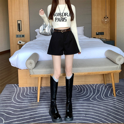 高腰a字版短褲女夏薄款2025新款小個子寬鬆顯瘦黑色濶腿西裝褲子