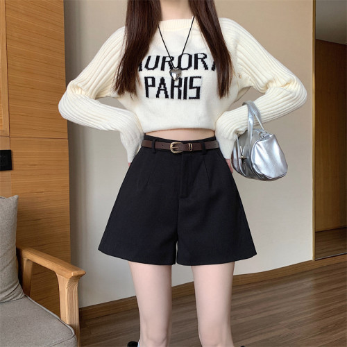 高腰a字版短褲女夏薄款2025新款小個子寬鬆顯瘦黑色濶腿西裝褲子