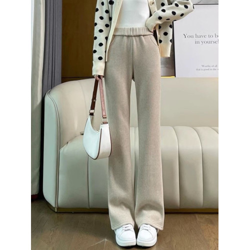 羊絨微喇褲子女秋冬季加絨加厚濶腿褲2024新款雪尼爾休閒喇叭褲女