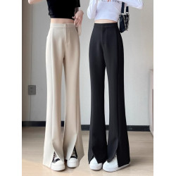 黑色加絨開叉西裝褲子女秋冬高腰休閒直筒褲2026新款小個子微喇褲