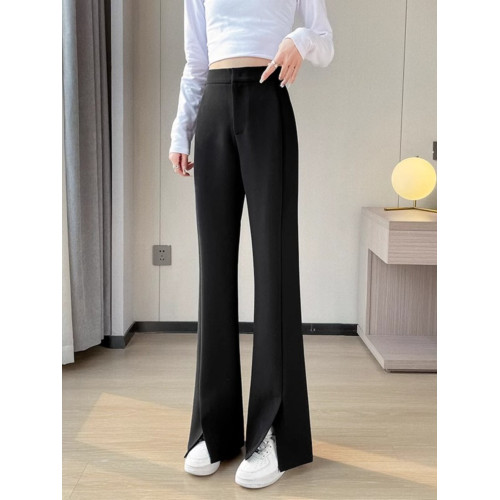 黑色加絨開叉西裝褲子女秋冬高腰休閒直筒褲2026新款小個子微喇褲