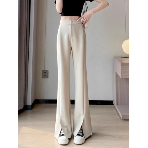 黑色加絨開叉西裝褲子女秋冬高腰休閒直筒褲2026新款小個子微喇褲