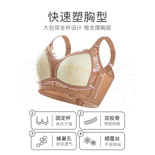 千奈美大胸顯小內衣薄款無鋼圈防下垂大碼全罩杯收副乳調整型文胸