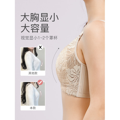 千奈美大胸顯小內衣薄款無鋼圈防下垂大碼全罩杯收副乳調整型文胸