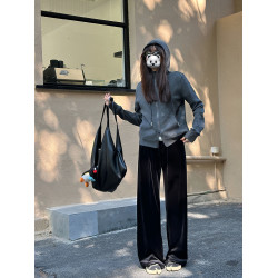 2024秋冬季加絨美拉德棕色百搭寬鬆金絲絨濶腿褲顯瘦垂感拖地褲女