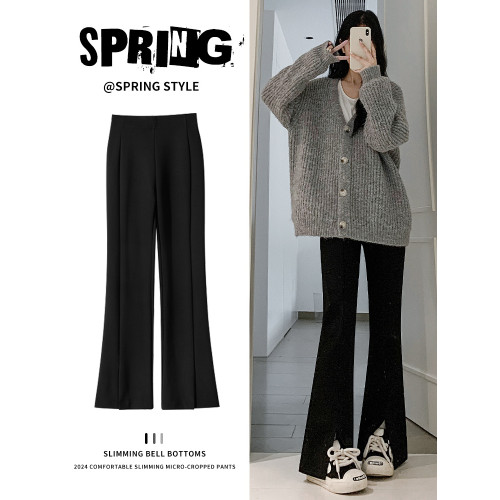 黑色開叉微喇叭褲女秋季2026新款高腰小個子垂墜感休閒顯瘦馬蹄褲