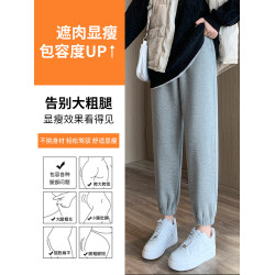 華夫格運動褲女秋冬季加絨加厚羊羔絨直筒小個子寬鬆束腳休閒衛褲