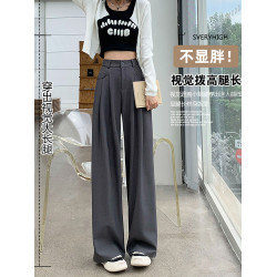 灰色西裝褲女春秋季2026新款高級垂感顯瘦寬鬆直筒休閒拖地濶腿褲