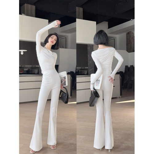 淺布調高個子加長褲新春彈力拖地垂感濶腿高腰顯瘦白色大喇叭褲女 淺布調高個子加長褲新春彈力拖地垂感濶腿高腰顯瘦白色大喇叭褲女