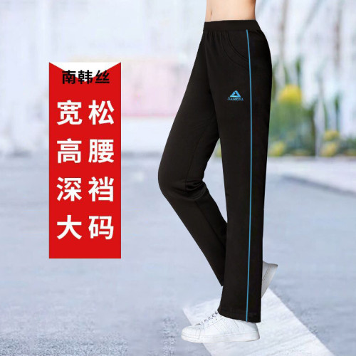 中老年直筒運動褲女春秋款高腰顯瘦寬鬆大碼夏季新款媽媽休閒衛褲