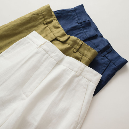 純亞麻通勤濶腿褲 簡約高級氣質 利落內歛休閒百搭顯瘦長褲女春夏