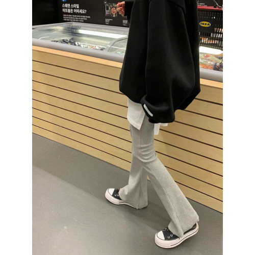 韓國東大門2026春秋新款時髦高腰坑條修身微喇叭褲女休閒螺紋長褲 韓國東大門2026春秋新款時髦高腰坑條修身微喇叭褲女休閒螺紋長褲