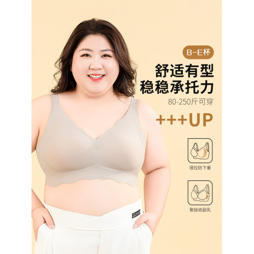 內衣女夏季特大碼無痕胖妹妹200斤無鋼圈95CD薄E杯大胸顯小文胸罩