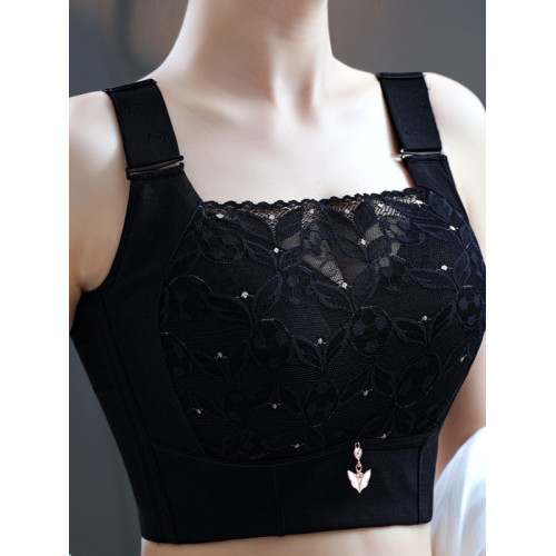 大碼大胸顯小文胸薄款收副乳防下垂聚攏無鋼圈透氣性感蕾絲內衣女