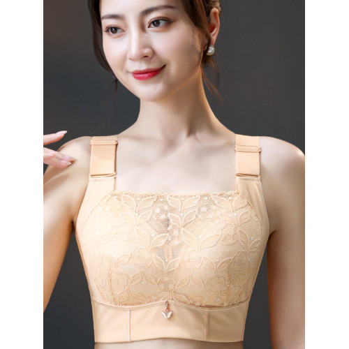 大碼大胸顯小文胸薄款收副乳防下垂聚攏無鋼圈透氣性感蕾絲內衣女