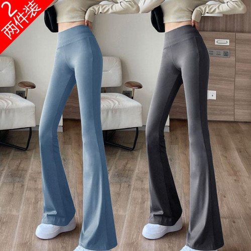 單/兩件 高腰微喇鯊魚褲女外穿打底瑜珈褲修身顯瘦濶腿休閒喇叭褲