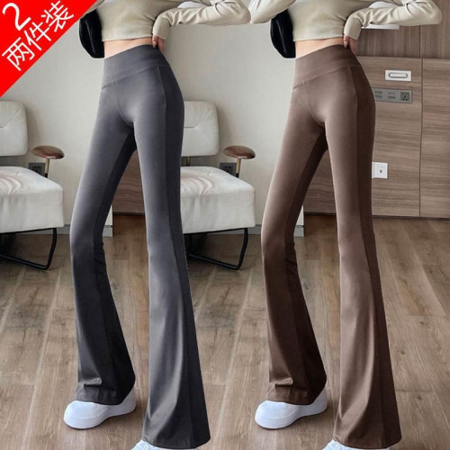 單/兩件 高腰微喇鯊魚褲女外穿打底瑜珈褲修身顯瘦濶腿休閒喇叭褲