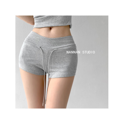街拍辣妹低腰緊身高腰運動短褲女外穿夏季顯瘦灰色修身翹臀熱褲潮