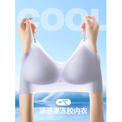 涼感無痕內衣女夏季超薄大胸顯小胸聚攏無鋼圈隱形吊帶美背文胸罩