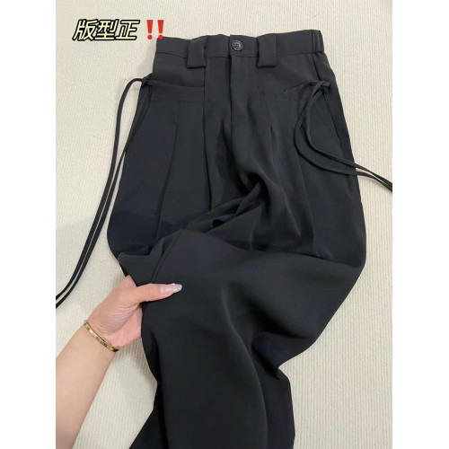 梨形身材黑色休閒褲女秋季新款大碼胖mm高腰寬鬆顯瘦西裝濶腿褲子