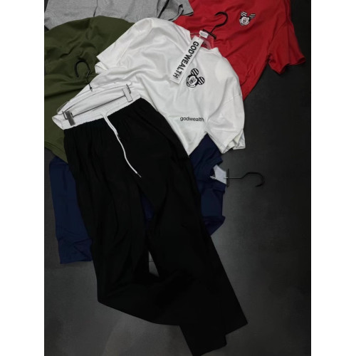 韓國東大門撞色休閒運動褲女夏季抽繩高腰垂感拖地直筒寬鬆濶腿褲