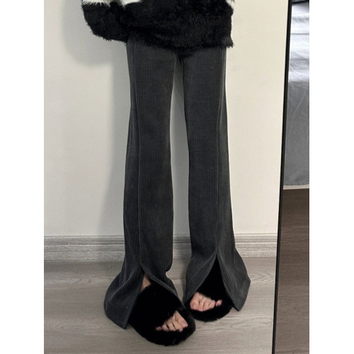 雪尼爾濶腿褲女秋冬燈芯絨美式開叉微喇叭加長拖地褲高個子超長版