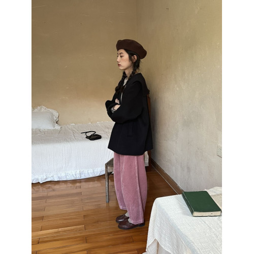 胖mm大碼2-300斤燈芯絨濶腿褲女秋冬寬鬆高腰顯瘦休閒工裝直筒褲