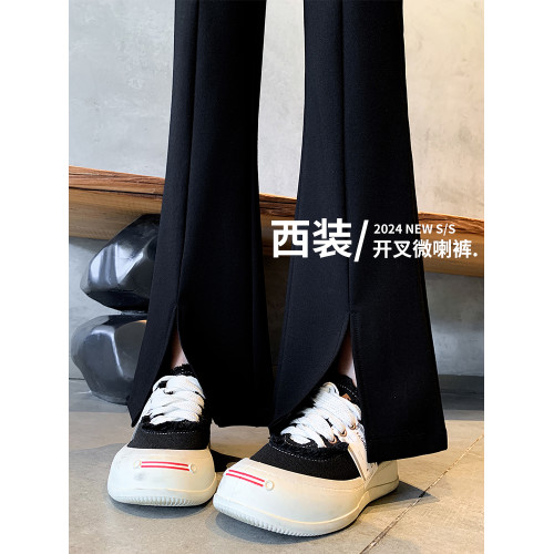 黑色喇叭褲女春秋季2026新款高腰顯瘦高級感垂感西裝開叉微喇褲子 黑色喇叭褲女春秋季2026新款高腰顯瘦高級感垂感西裝開叉微喇褲子