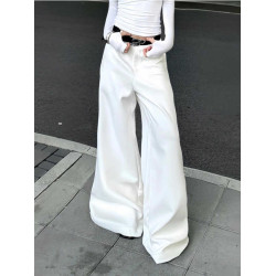 美式復古白色褲子女加厚秋冬新款辣妹拖地喇叭休閒基礎西裝長褲潮