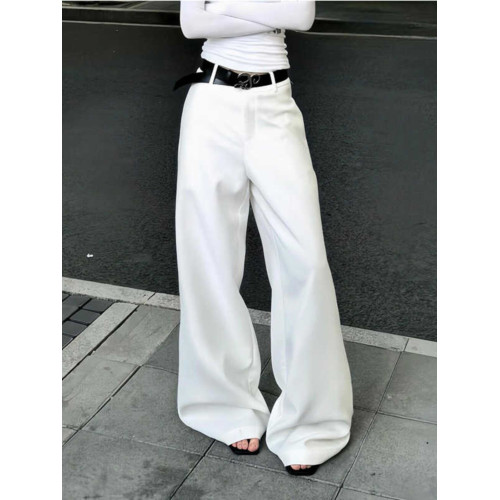 美式復古白色褲子女加厚秋冬新款辣妹拖地喇叭休閒基礎西裝長褲潮 美式復古白色褲子女加厚秋冬新款辣妹拖地喇叭休閒基礎西裝長褲潮