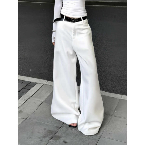 美式復古白色褲子女加厚秋冬新款辣妹拖地喇叭休閒基礎西裝長褲潮 美式復古白色褲子女加厚秋冬新款辣妹拖地喇叭休閒基礎西裝長褲潮