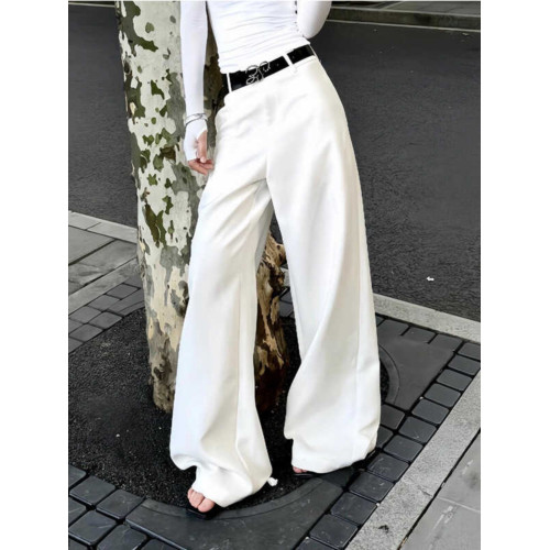 美式復古白色褲子女加厚秋冬新款辣妹拖地喇叭休閒基礎西裝長褲潮 美式復古白色褲子女加厚秋冬新款辣妹拖地喇叭休閒基礎西裝長褲潮