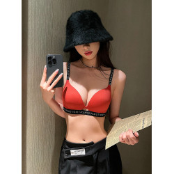 黃油草莓紅色本命年內衣女聚攏小胸顯大無痕無鋼圈收副乳美背文胸