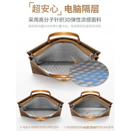 ACECOAT/異思納手提筆記型電腦包女士高級感14英寸通勤文件公文包適用蘋果13聯想15華爲16防摔防震保護