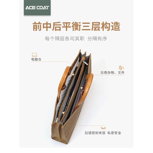 ACECOAT/異思納手提筆記型電腦包女士高級感14英寸通勤文件公文包適用蘋果13聯想15華爲16防摔防震保護