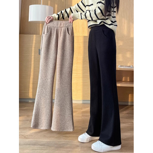 雪尼爾微喇褲子女秋冬款羊絨濶腿褲2025新款加絨加厚休閒喇叭女褲